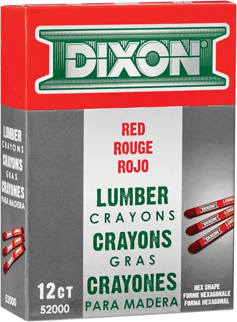 DIXON Industrial Lumber Marking Crayons, 4.5" X 1/2" Hex, Red, 12-Pack (52000)