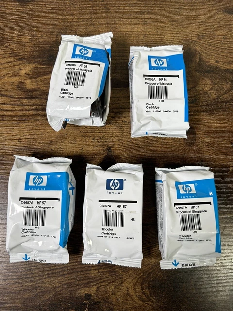 HP 56 Black 57 Tricolor Ink Cartridge Lot Of 5 Genuine OEM - New Sealed Expired