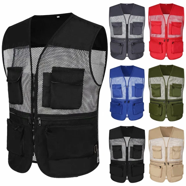 Uomo Donna Rete Caccia Gilet Giacca da Lavoro Canotta Gilet Multi Tasca Outdoor