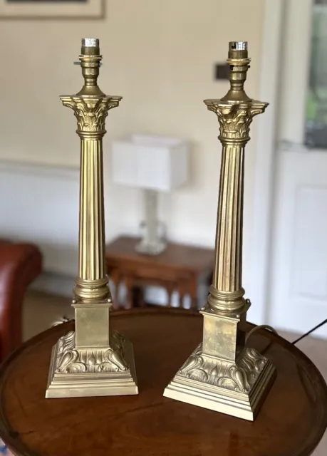 A Pair of Fabulous Vintage Brass Georgian Style Corinthian Column Table Lamps
