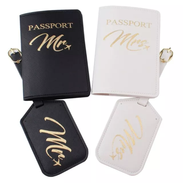 4pcs Portable Mr Mrs Travel Passport Card Cover with Luggage Holder for Cas