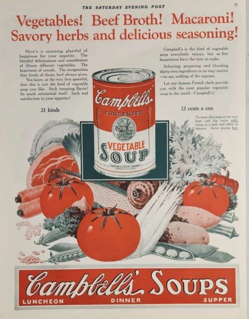 1925 Print Ad Campbell's Vegetable Soup Luncheon,Dinner,Supper