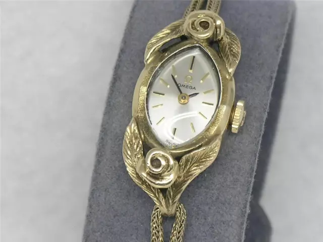 Unique Mid-Century Omega "Roses" Solid 14K Cocktail Wrist Watch, Serviced!! 2