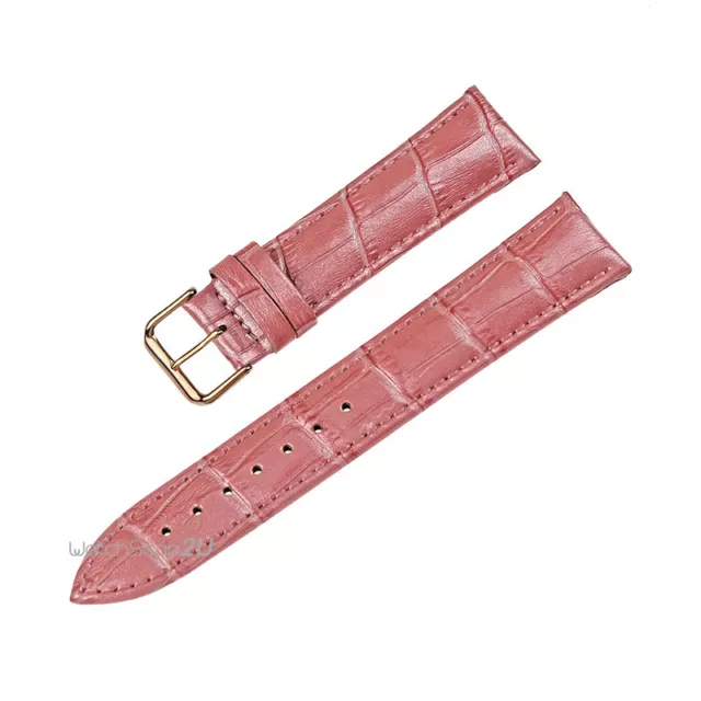 Leather Pink Crocodile Watch Band Strap Rose Gold Buckle Clasp 18 20 22mm