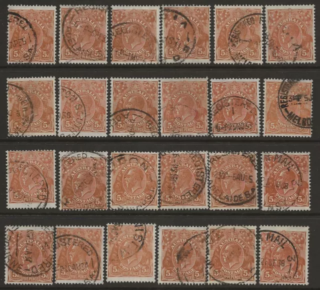 KGV'S       GROUP of 5d BROWN    C of A  WATERMARKS           GOOD LOT