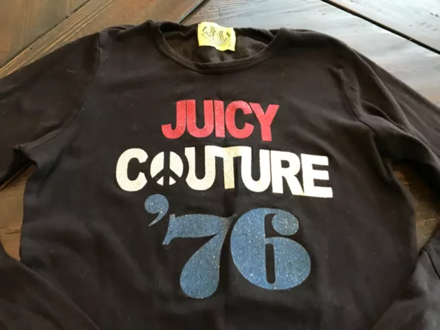 Juicy Couture 76 T-Shirt Black Glitter Logo Long  Sleeve Size L