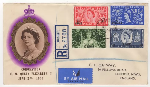 1953 Jun 10th. First Day Cover. Oman, Coronation Issues.