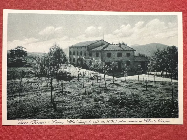 Cartolina - Verna ( Arezzo ) - Albergo Michelangelo - Sfondo di M. Casella 1930