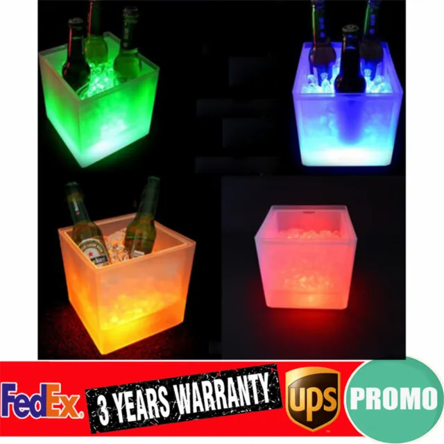 16" LED Cube Ice Bucket Beverage Barrel Wine Champagne Beer Drink Container 6L