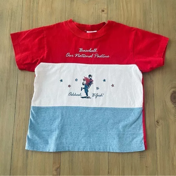 OshKosh Vintage T-Shirt Size 5 Red Baseball Our National Pastime Tee USA