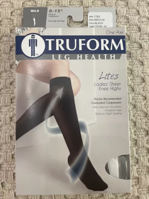 TRUFORM Leg Health Lites 1763BL-M Medium, Black, Ladies Knee Highs 8-15 mmHg