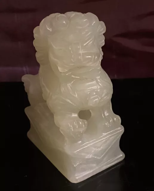 Translucent Celadon Jade Chinese Antique Foo Dog Carving 2.75”tall