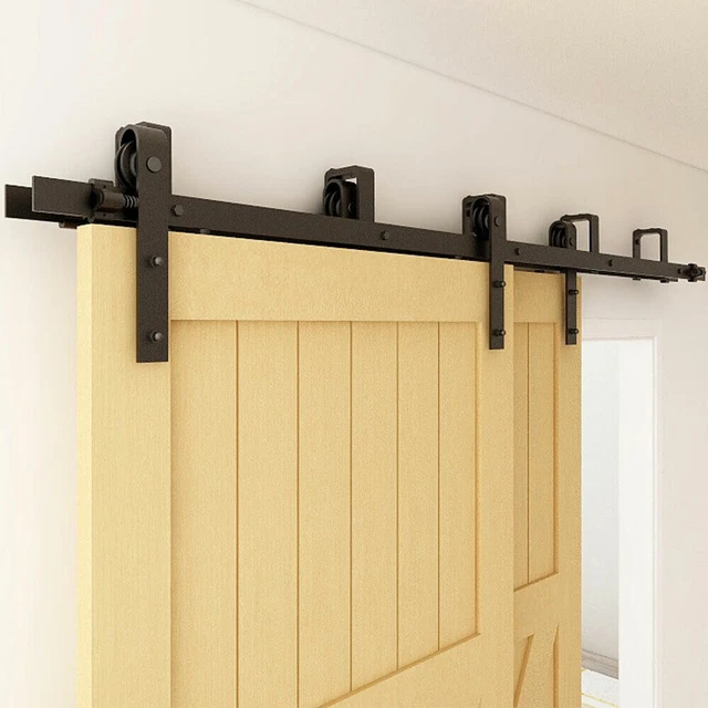 4-20FT Bypass Sliding Barn Door Hardware Kit For Double Door Closet Track Roller 2