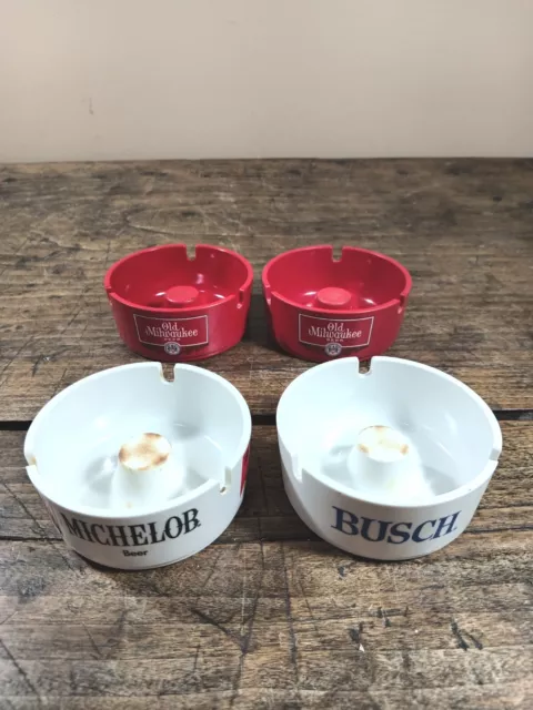 Busch Michelob Old Milwaukee Beer Vintage Red White Plastic Ashtray Bar FOUR