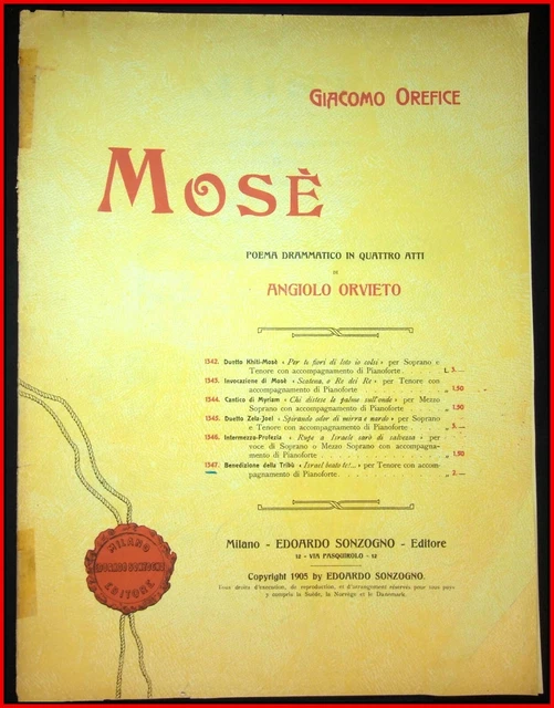 SPARTITO D'EPOCA BENEDIZIONE della Tribu di Orefice da Mose di