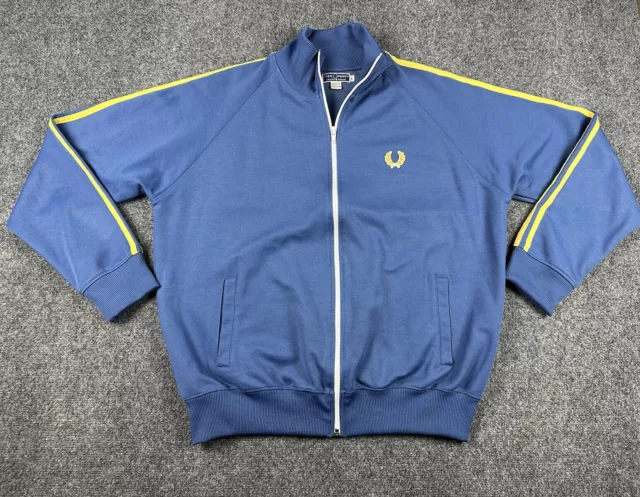 Fred Perry Mens Large Track Jacket Blue Full Zip Front Pockets Athleisure