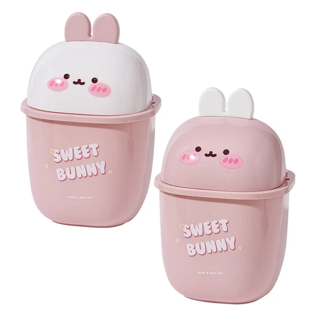 Toddmomy Mini Poubelle De Bureau Lapin Rose - Poubelle Animaux Mignonne Avec Porte-Stylo, Idéale Pour Voiture, Bureau Et Maison