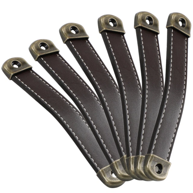 6 Pcs Leather Wardrobe Pulls Cupboard Dressers Closet Leather Drawer Handles 6