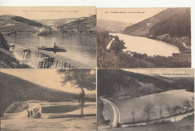 Lot de 4 cartes postales anciennes old postcards TARARE RHONE barrage turdine