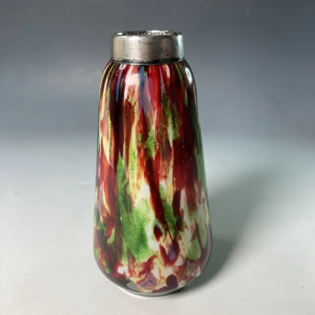 Antique hallmarked silver top Kralik Loetz style iridescent spill vase - 1909 3