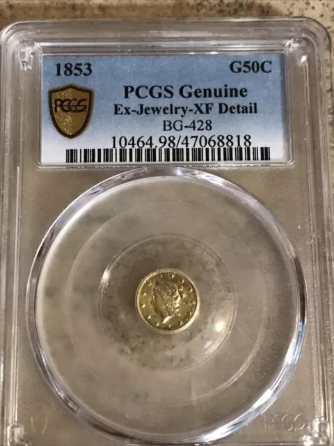 1853 50C California Fractional Gold Half Dollar Xf Details Ex Jewelry