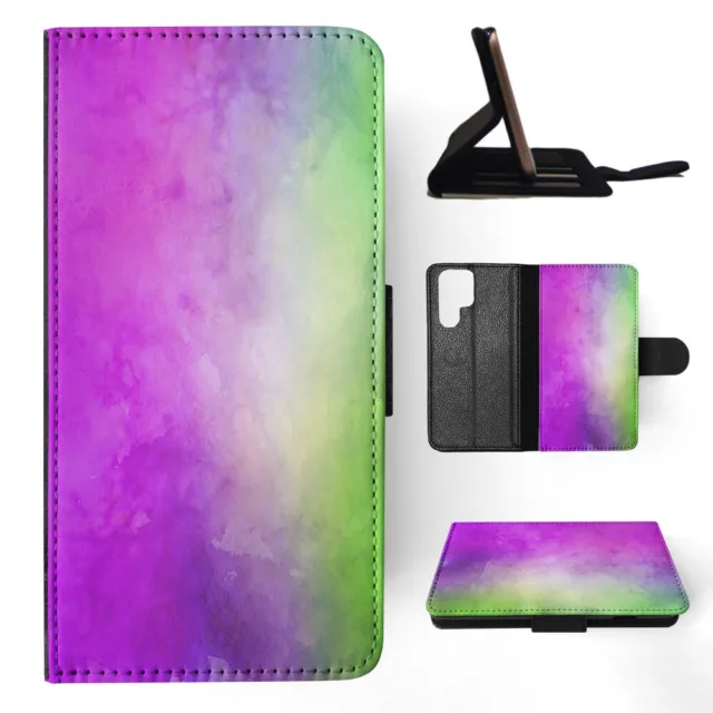 Flip Case For Samsung Galaxy|Green Purple Pink Watercolor 6