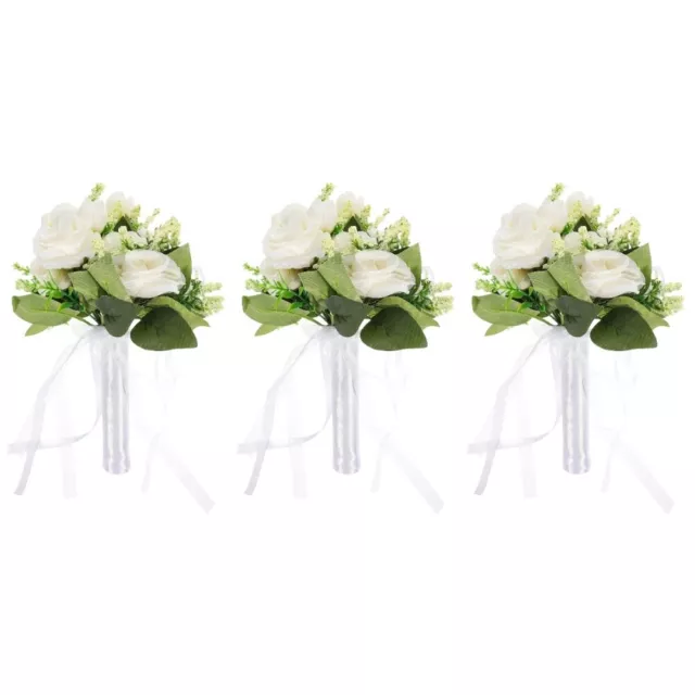 3 Pieces Throw Wedding Bouquet Silk Roses Bride Holding Flowers Bridesmaid of