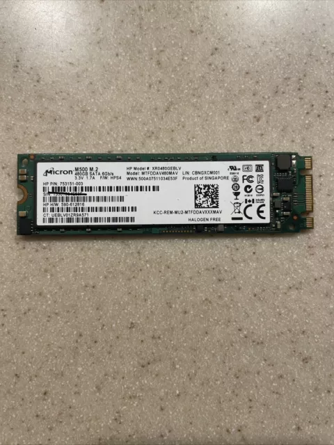 HP Micron 753151-003 480GB SATA MLC 6G M.2 2280 SSD 765483-B21 MTFDDAV480MAV