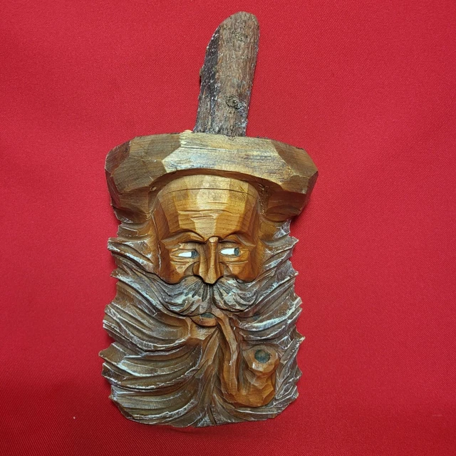 Vintage Wooden Carved Old Man Beard Head Bust Hillbilly Wall Hanger