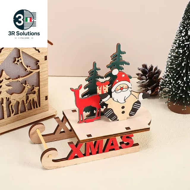 Addobbo Per Telaio Porta Natalizio Con Babbo Natale E Alce - Decorazione In Legno UK