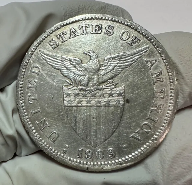 1909s US-Philippines 1 Peso Silver Coin - lot #9A