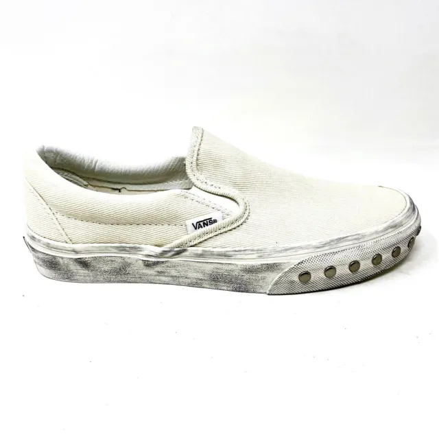 Vans Classic Slip On (Overwashed) White Womens Studded Casual Shoes