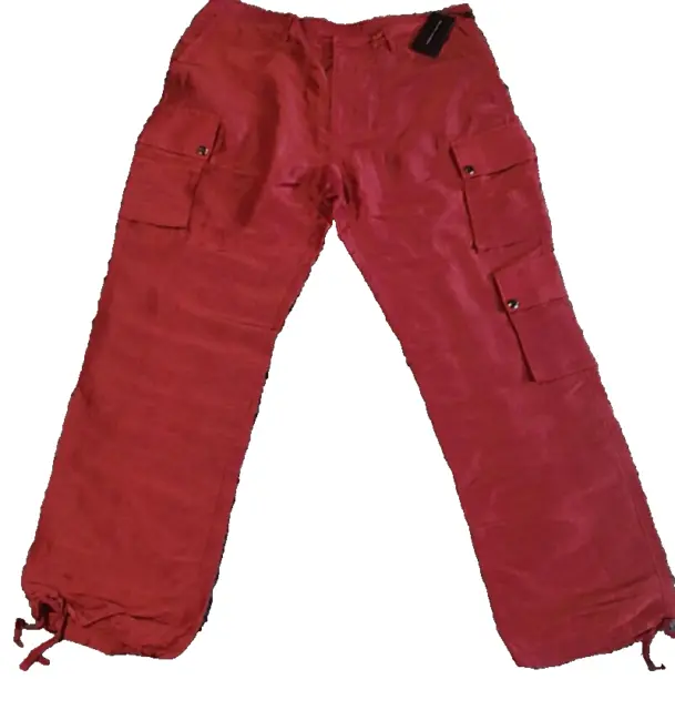 Polo Ralph Lauren Red Silk Mulberry Linen Women Cargo-Pants Trousers SZ 38/34