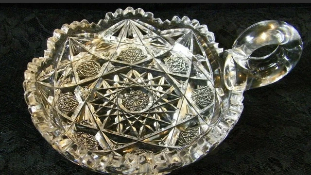 American Brilliant Period ABP Cut Crystal Handled Nappy Dish Bowl  6"