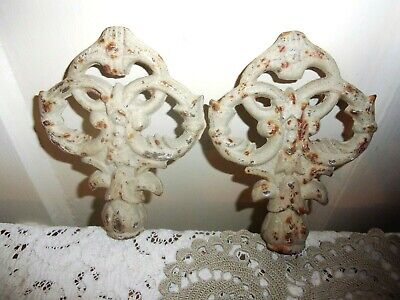 TWO Vintage Cast Iron Ring and Flower 5.5 Inch High Architectural Gate Finials