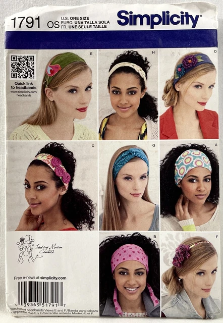 2012 Simplicity Sewing Pattern 1791 Womens Hair Accessories 8 Styles Bands 13842