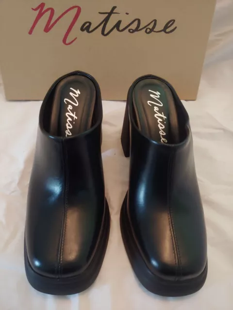 Matisse Black Leather Block-Heeled Mules Brand New With Box Size 6