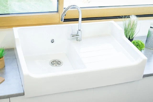 Évier Céramique 2 Bacs Belfast – Timbre D'Office, Blanc, 100 Cm, Style Vintage
