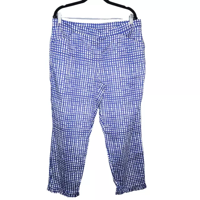 Dennis Dennis Basso Pants Womens 16 Blue White Gingham  Ruffle Hem Stretch