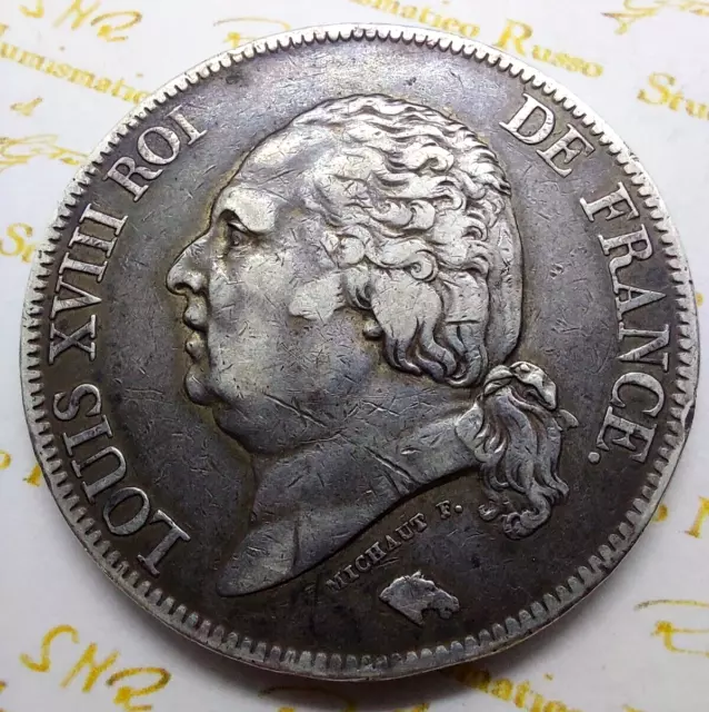 Francia Luigi Xviii 5 Franchi 1822 Monete Da Collezione Argento Silver Ottima