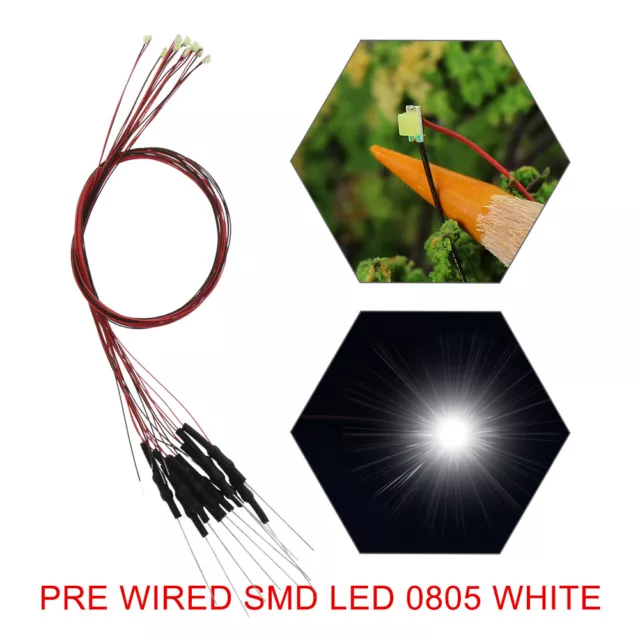 20pcs Pre-wired 30awg Wire Bright White SMD LED 0805 Light with Resistor for 12V