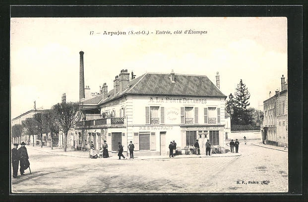 CPA Arpajon, Entrée côté d´Étampes, A la Porte Détampes Restaurant