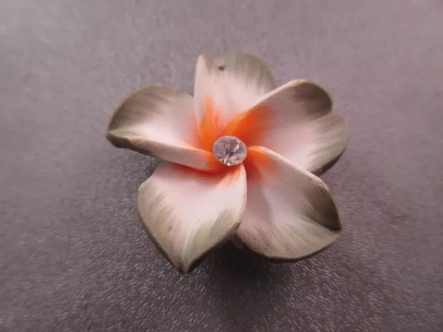 Hawaii Plumeria Flower Polymer Clay w/ Rhinestone 35mm Orange/Olive Pendant 1pc