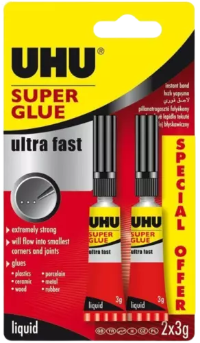 UHU Super Glue Ultra Fast Water Resistant Extreme Strength 3G - Twin Pack