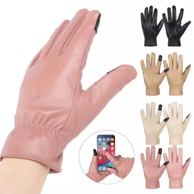 Leather Gloves Womens Winter Touch Screen Genuine Soft Fleece Driving Warm Fur