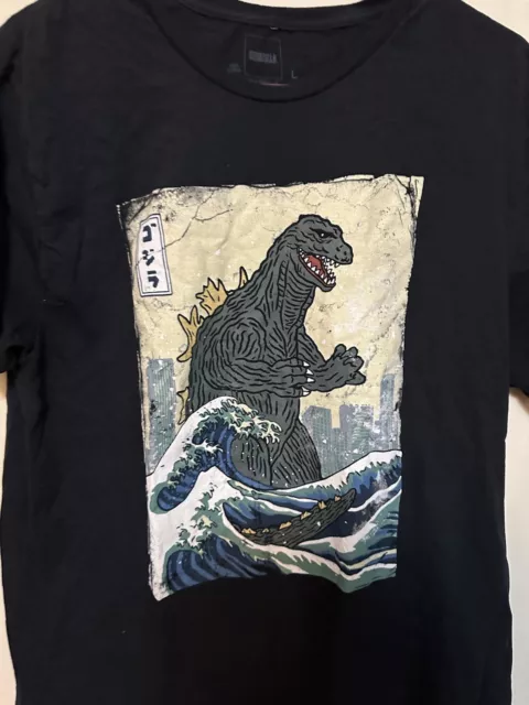 Godzilla T shirt Men's  Size L sci-fi monster graphic t-shirt Black tee Japan