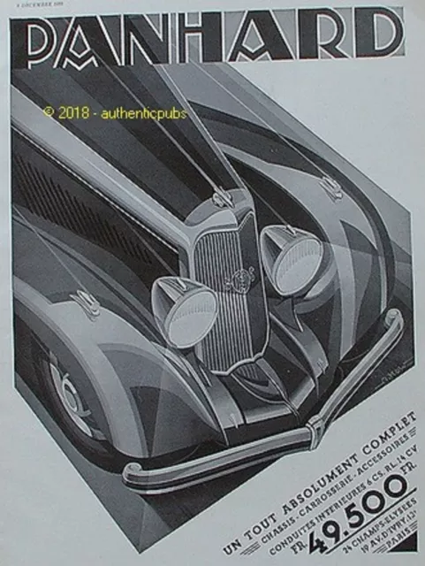 Publicite Panhard Automobile Conduite Interieure 49.500 Fr De 1933 French Ad Pub