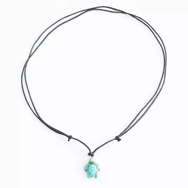 2 X Turquoise Turtle Charm Pendant Choker Necklace with Black Cord 2