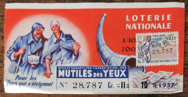 Billet de Loterie Nationale, Mutilés des yeux et croix de guerre