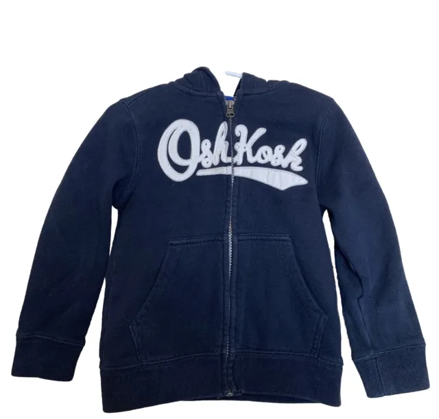 OshKosh B'gosh Boys Full Zip Sweatshirt Hoodie Size 4 Wash Blue Logo Pockets